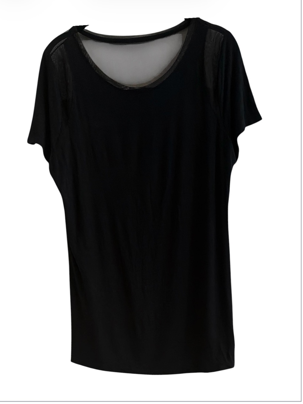 INC International Concepts Black Scoop Neck Short Sleeve Mesh Illusion Top XL